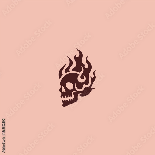 Skull flame logo in strong and minimal silhouette illustration.