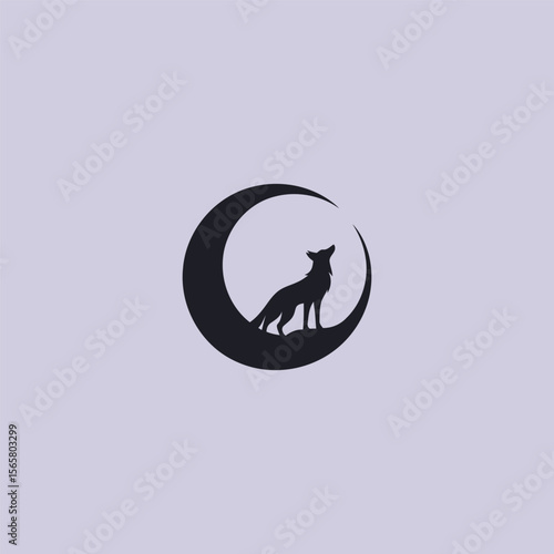 Jackal and moon logo in clean and mystical silhouette design.