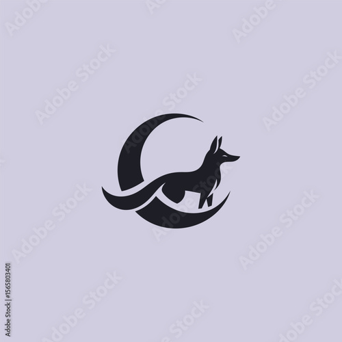 Jackal and moon logo in clean and mystical silhouette design.