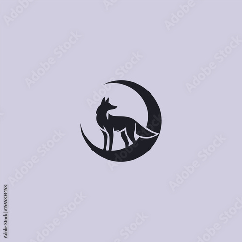 Jackal and moon logo in clean and mystical silhouette design.