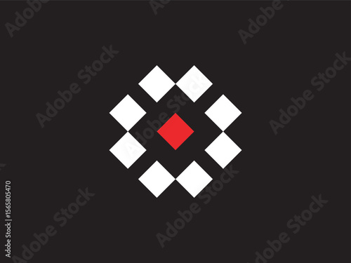 Geometric Minimalist Rhombus Shape with Red Center Illustration on Black Background