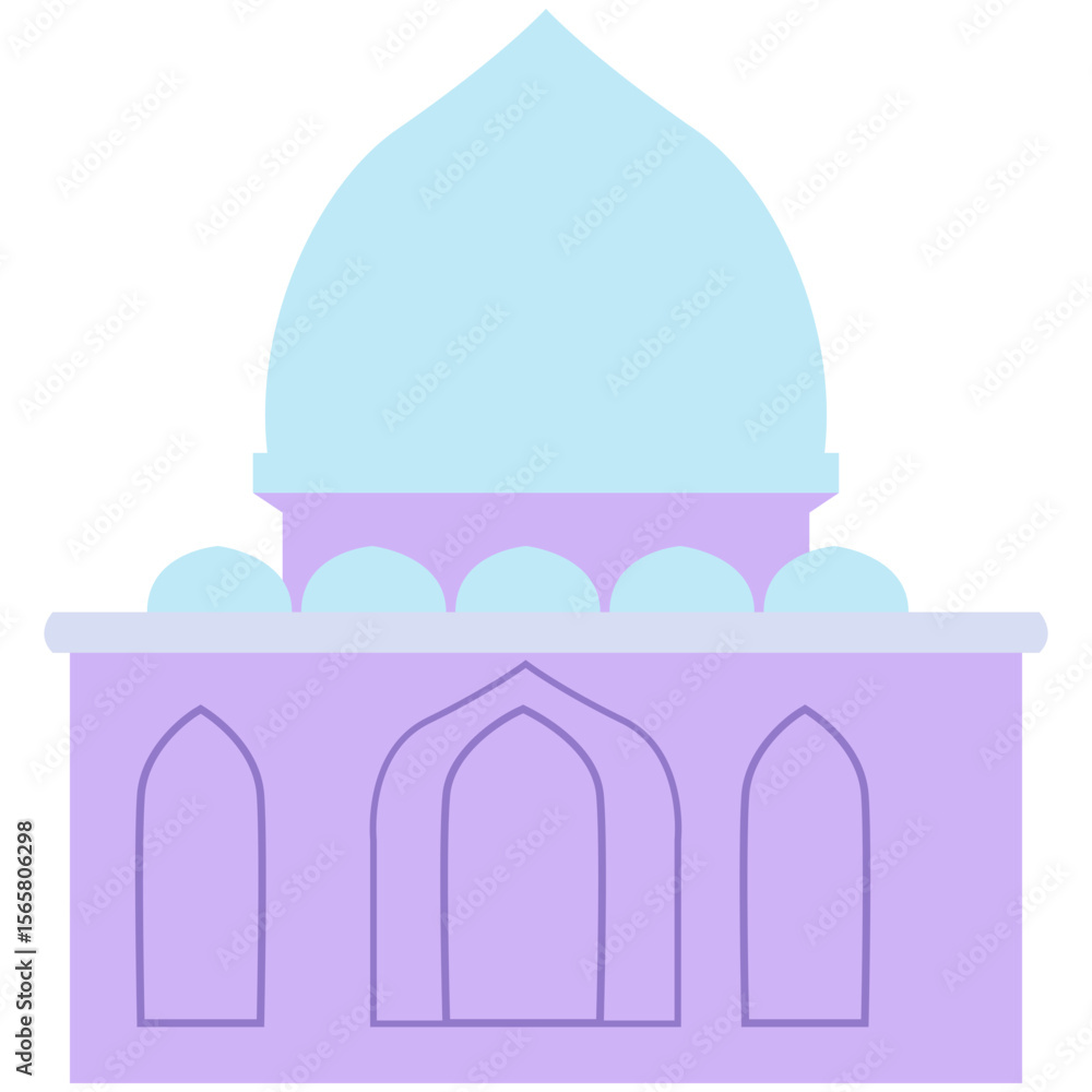 2D illustration of a purple mosque with blue dome and arched windows, great for Ramadan, Islamic graphics, or cultural religious designs. 2D illustration of a purple mosque with blue dome and arched windows, great for Ramadan, Islamic graphics, or cultural religious designs.