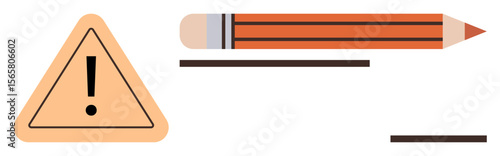 Exclamation mark in warning triangle, pencil, and lines evoke focus, precision, and alertness. Ideal for warning, education, creativity attention safety detail orientation communication. Simple