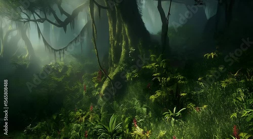 Misty jungle scene