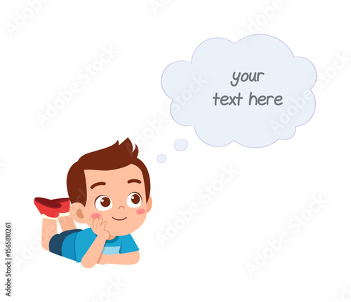 Boy Lying Down Thinking with Text Bubble Above Head in Cartoon Style