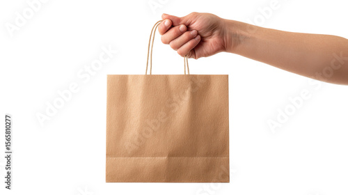 A hand holding a brown paper bag