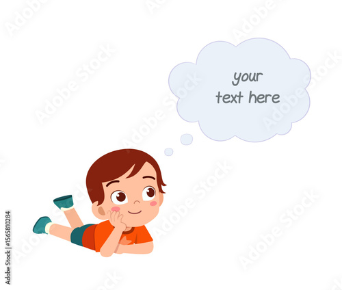 Happy Little Boy Lying Down with Head in Hand and Thinking Cloud Illustration