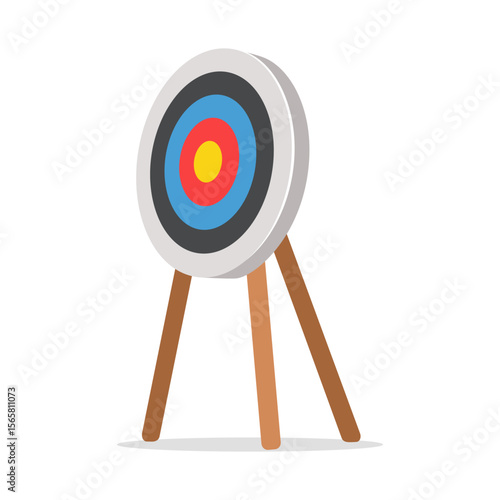Isolated archery target on stand in cartoon style, sport, hobby, practice, flat illustration