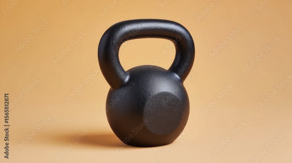 Fototapeta premium Black Kettlebell Isolated on a Simple Background for Home Gym Fitness Equipment, Strength Training, Exercise, Weightlifting, and Physical Health Needs