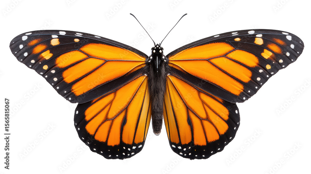 Obraz premium Isolated butterfly on transparent background with bright orange and black wings