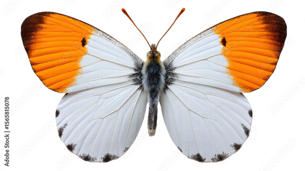 Fototapeta premium Orange white butterfly isolated on transparent background with detailed wings