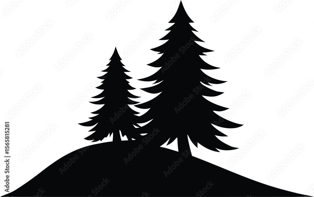 Obraz premium silhouette-of-a-pine-tree-and-hill--forestry-or-hi (3)_processed.eps