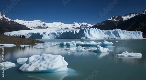 Glacial landscape with icebergs on a lake