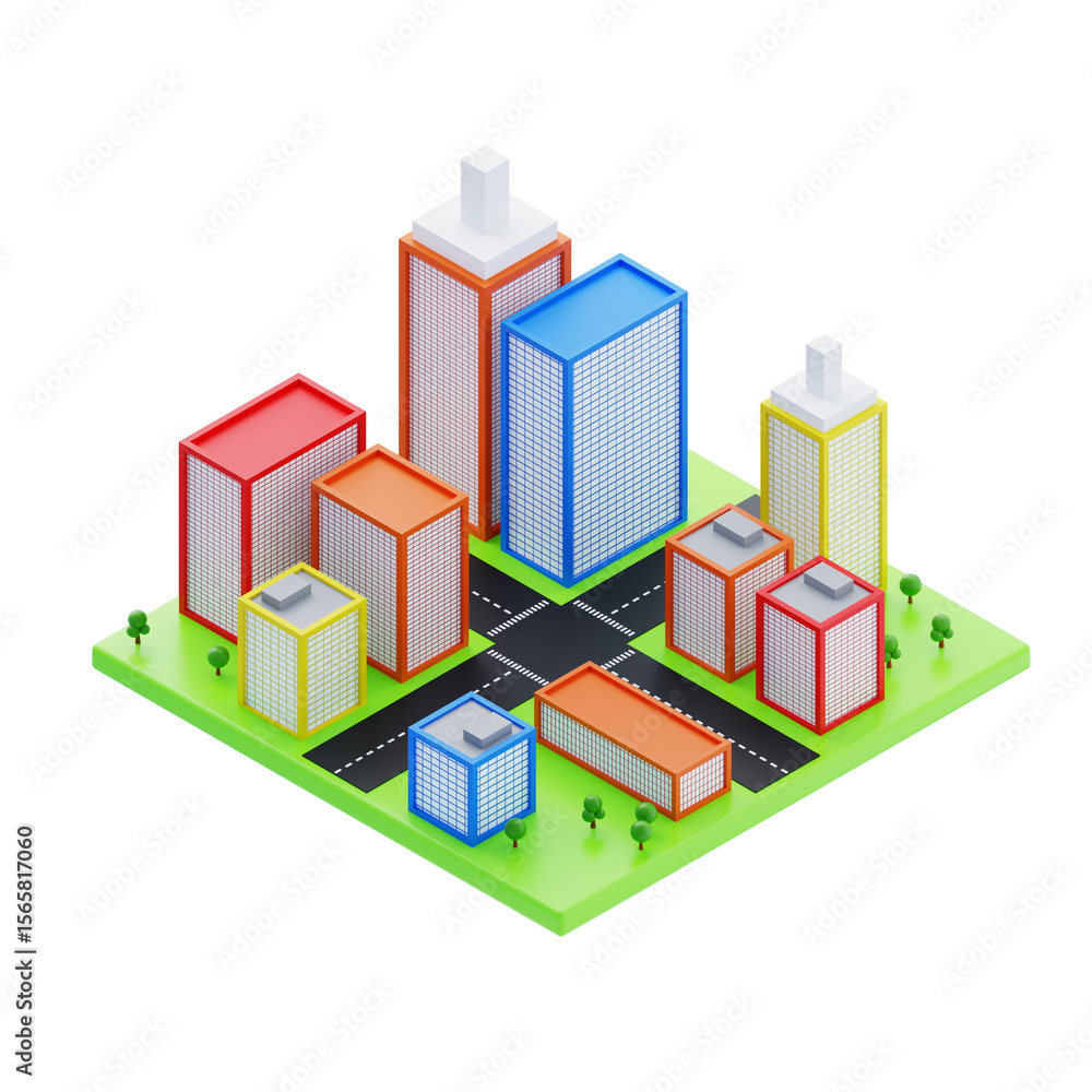 Fototapeta premium Isometric city with tall buildings. 3d illustration of city with tall buildings
