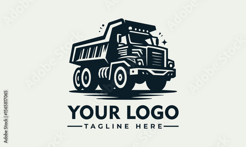 Vintage style logo of a heavy-duty dump truck, featuring a bold graphic design.