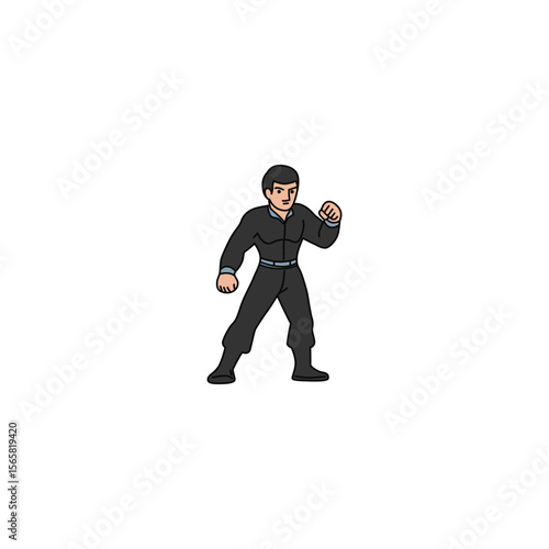 An icon of a man in a black uniform, in a dynamic attack stance with one arm raised high, indicating an overhead strike or leap.