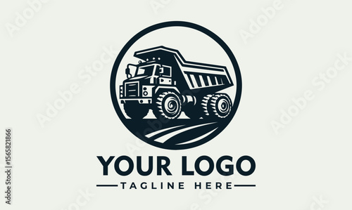 Vintage logo design of a heavy-duty dump truck, set within a circular frame.