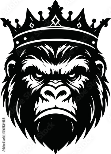 silhouette angry gorilla with crown vector logo isolated on white background