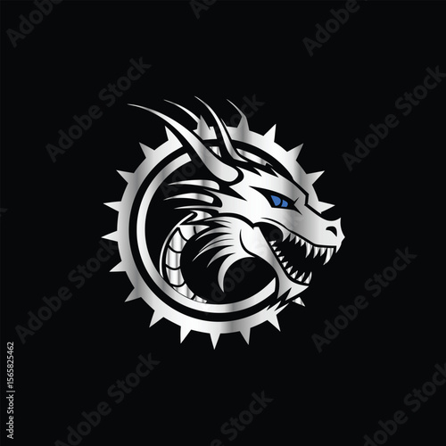 Fotografía Dinosaur head vector logo template on black background for your company or brand