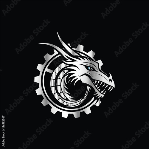 Fotografía Dinosaur head vector logo template on black background for your company or brand