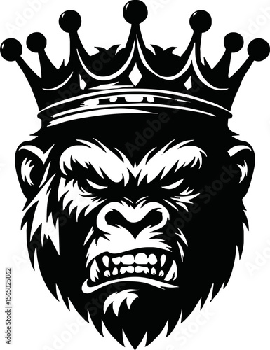 silhouette angry gorilla with crown vector logo isolated on white background