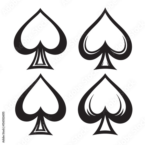 Decorative ornament set of four black spade playing card symbols isolated on white