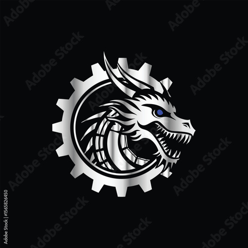 Cuadro en lienzo Dinosaur head vector logo template on black background for your company or brand