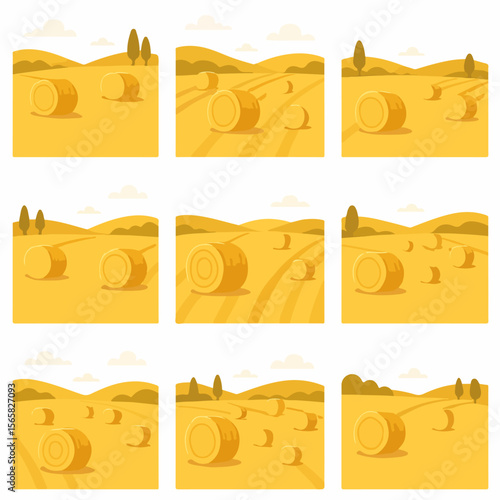 Hay bales in a field landscape scene rural countryside