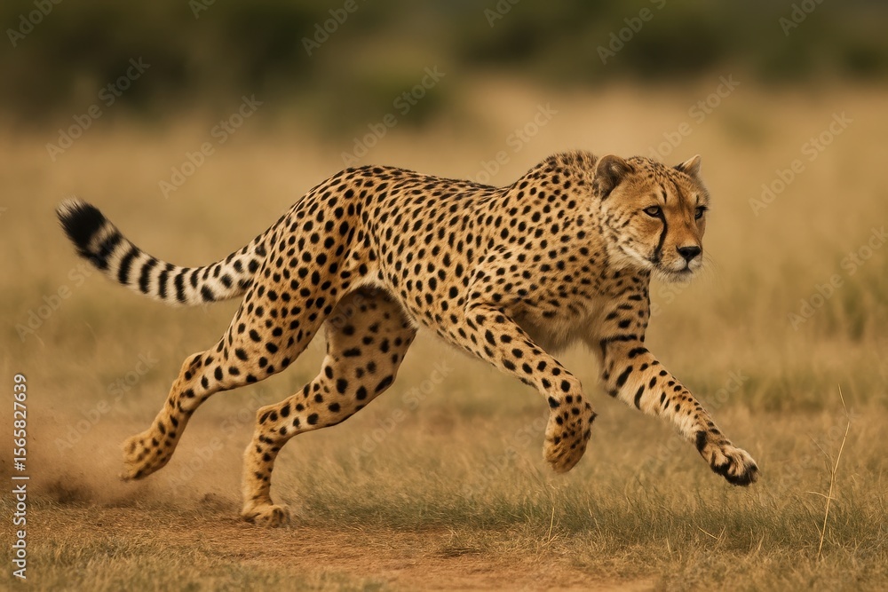 Obraz premium Cheetah in full sprint showcasing incredible speed and natural athletic ability across African savanna landscape