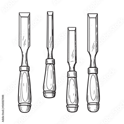 Hand drawn vintage chisel tools in various sizes perfect for woodworking and carpentry projects