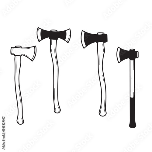 Set of hand drawn axes with detailed illustration for adventure and outdoor projects