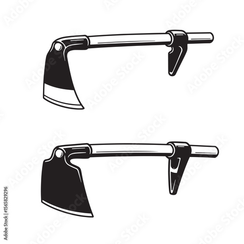 Two black and white garden hoe ornament set vector illustrations