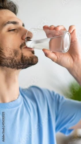 Close-up of a man drinking water from a glass