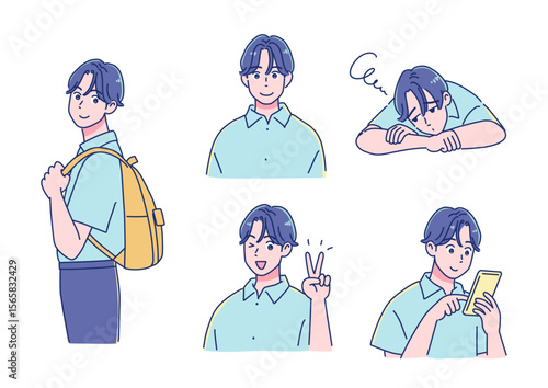 アニメタッチの男の子　表情セット