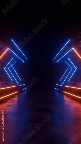 Abstract Neon Tunnel Light Glows in Dark Geometric Futuristic
