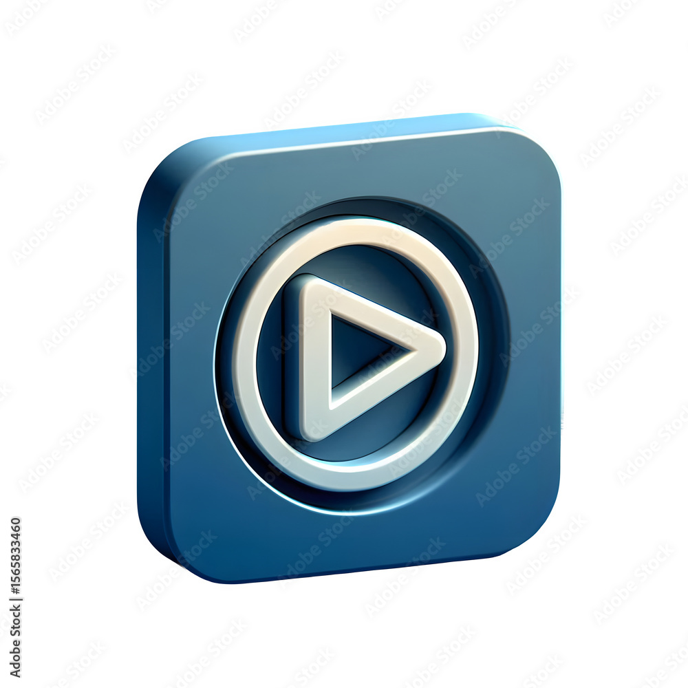Stylized 3D Play Button Icon with a Circular Outline on a Rounded Square Background Stylized 3D Play Button Icon with a Circular Outline on a Rounded Square Background