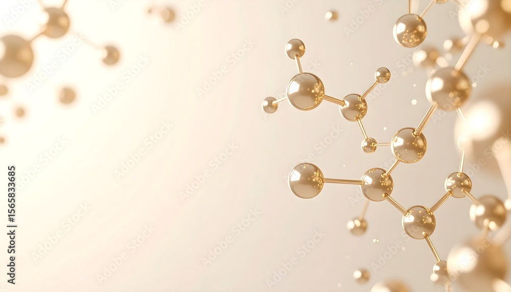 Fototapeta premium 3D abstract molecule clusters in golden beige, soft lighting, medical tech concept 