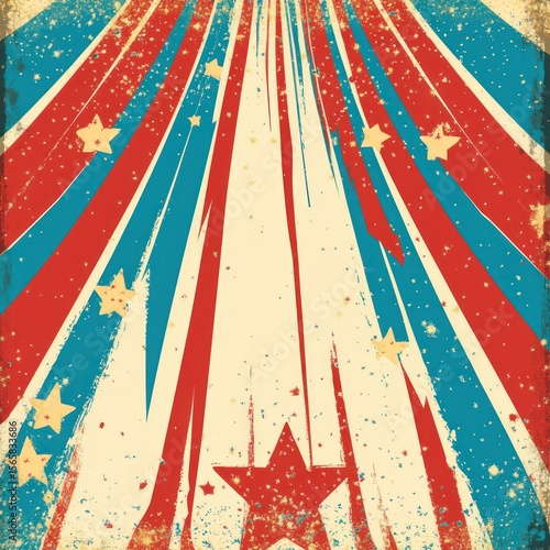 Retro, patriotic, radiating stripes, stars
