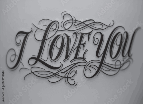 Ornate black handwritten I Love You message