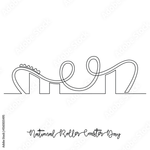 One continuous line drawing of National Roller Coaster Day vector illustration. National Roller Coaster hemes design concept in simple linear continuous line. Games for your adrenalin and fun also. 