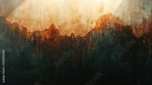 Russet mountain range on weathered wall