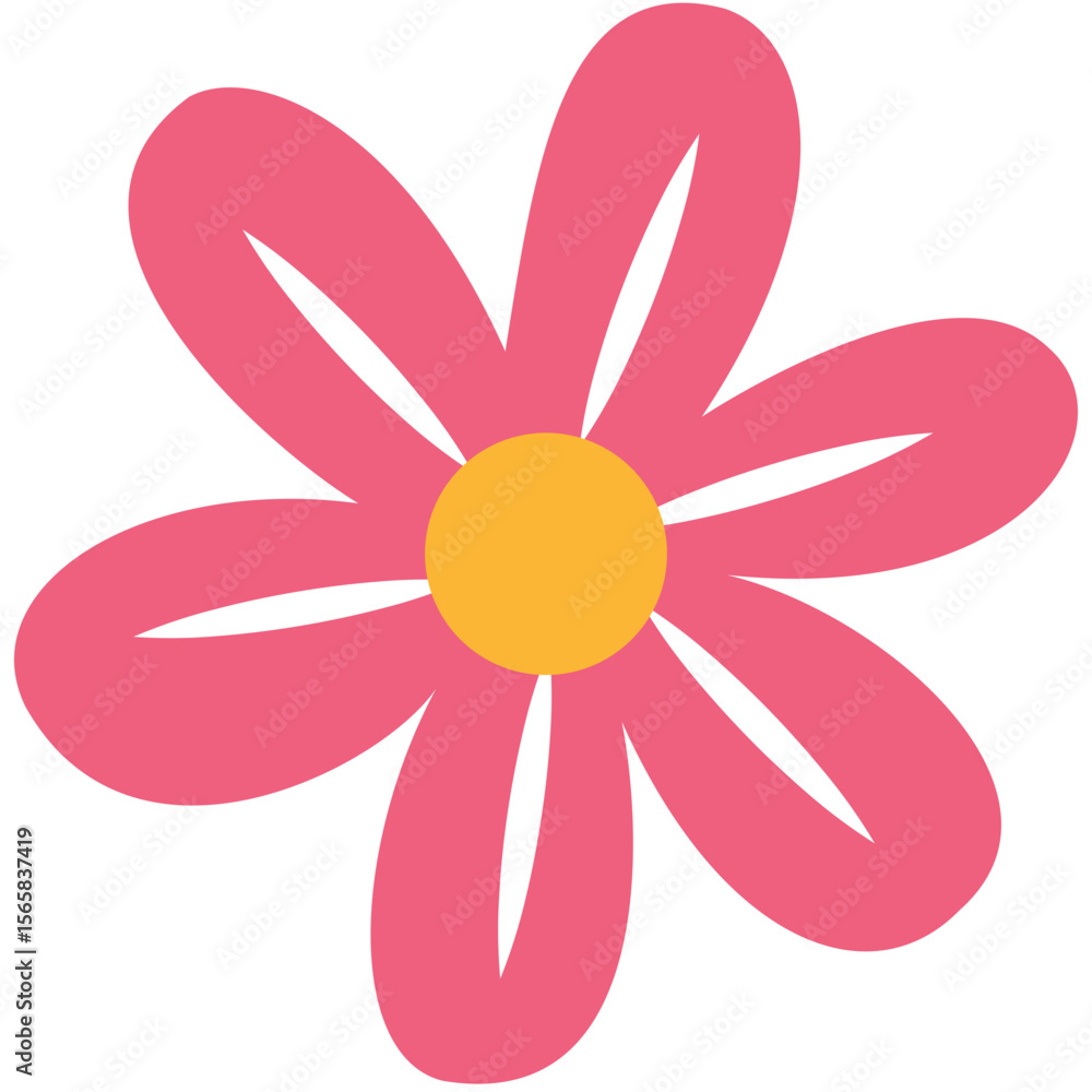 2D illustration of a colorful pink flower with a yellow center, perfect for spring designs, kids’ graphics, or floral patterns. 2D illustration of a colorful pink flower with a yellow center, perfect for spring designs, kids’ graphics, or floral patterns.