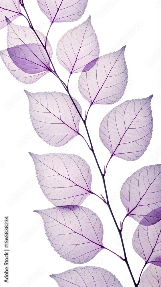 Obraz premium Delicate translucent purple skeleton leaves on a white background showing intricate vein patterns