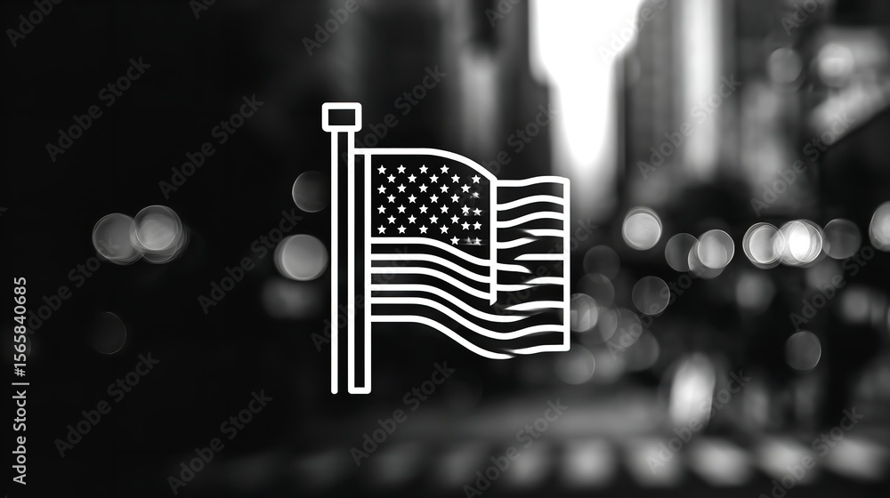 Naklejka premium An emblematic American flag represents unwavering pride in urban America evoking resilience and unity on a blurred