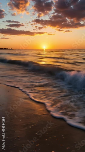 Wallpaper Mural Realistic Ocean Sunset Waves Beach Sky Nature Landscape Seascape Torontodigital.ca