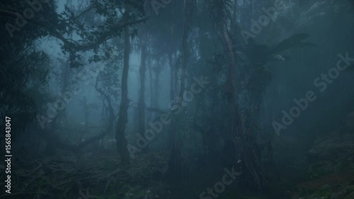 Rain Morning Fog In The Forest