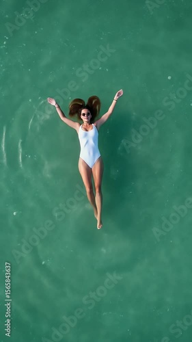 Wallpaper Mural Realistic Video Woman In White Swimsuit Floating In Turquoise Sea Torontodigital.ca