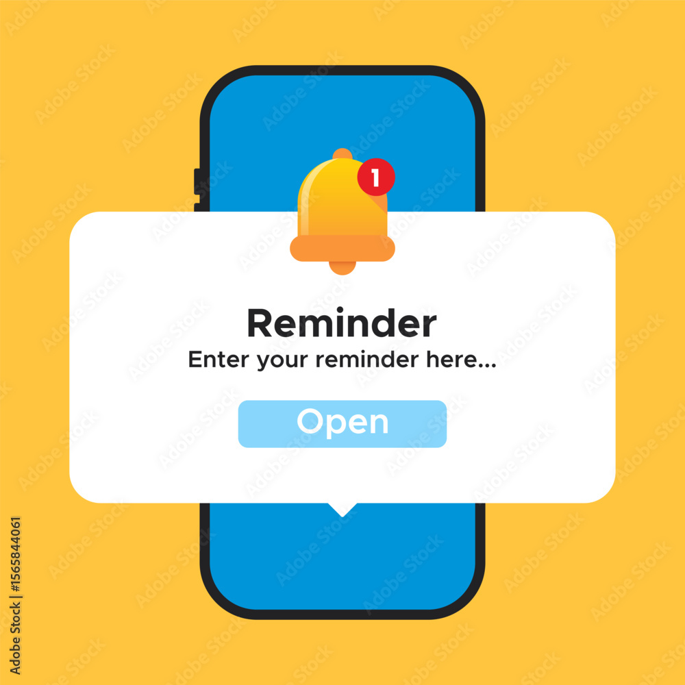 Obraz premium Mobile Reminder Notification with Bell Icon