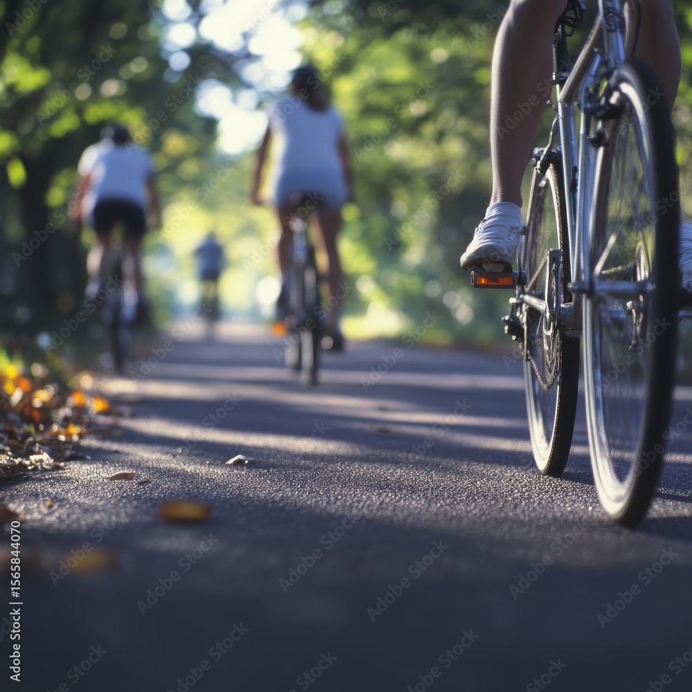 Fototapeta premium Recreational Biking on Sunlit Pathway