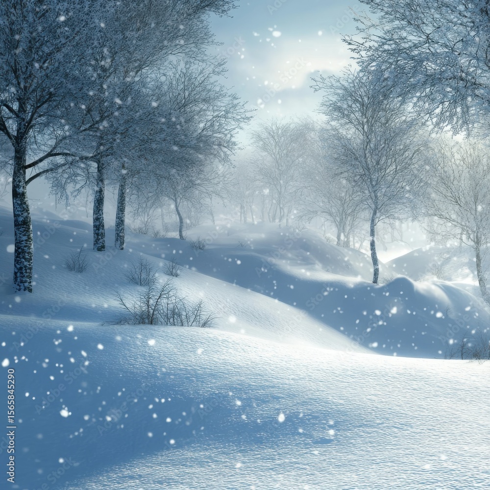 Obraz premium Serene Winter Snowfall Scene in Soft Light